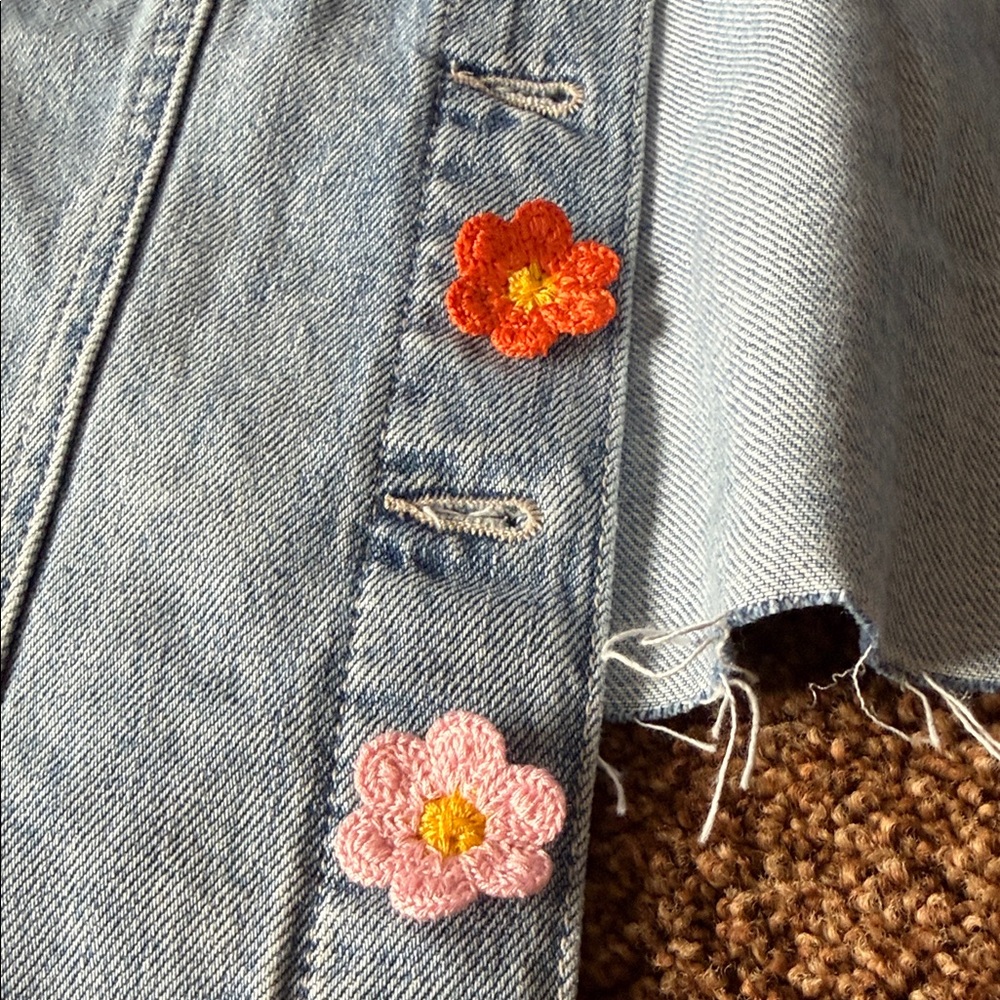 Denim Jacket with Floral hand sewn patches - Picture 2 of 5